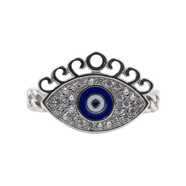 925 Sterling Silver Ring in Blue Evil-Eye Design